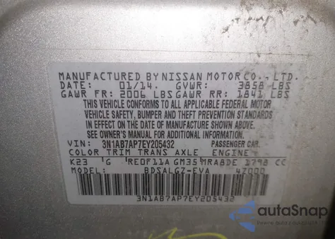 2014 Nissan Sentra Sl z USA, uszkodzony, nr VIN 3N1AB7AP7EY205432